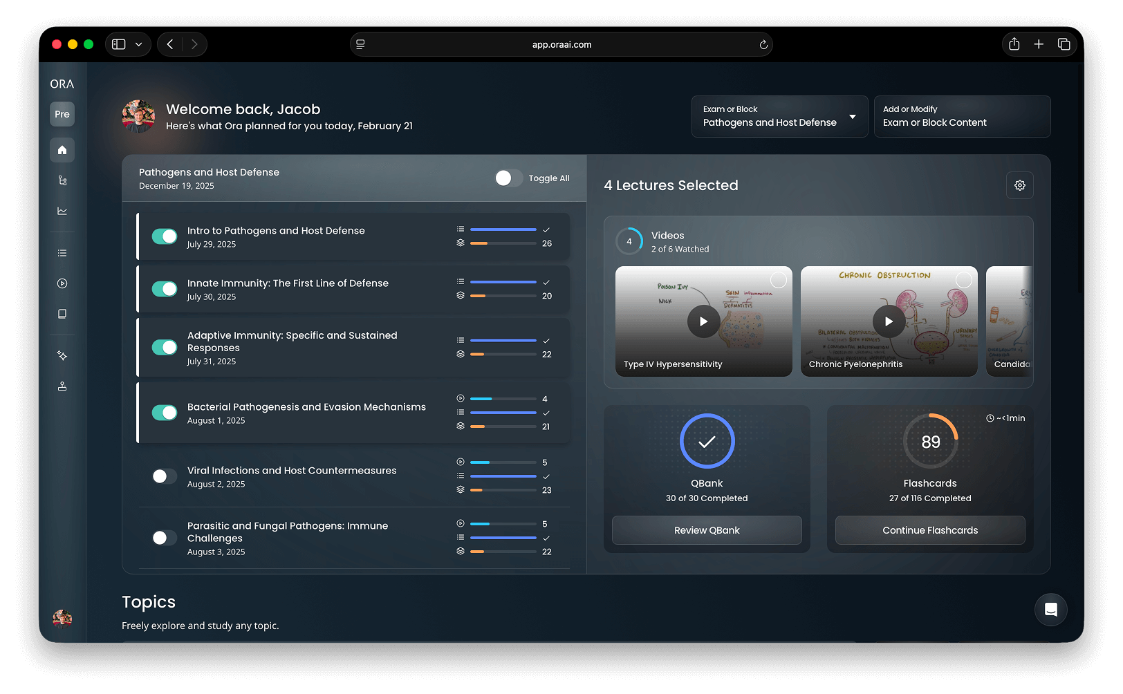 Screenshot of Preclinical interface on Ora